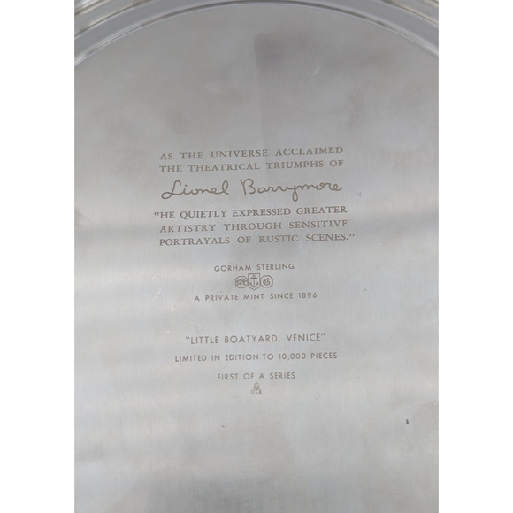 Gorham Sterling Silver Plate Little Boatyard Venice by Lionel Barrymore LE 8" - Picture 7 of 16